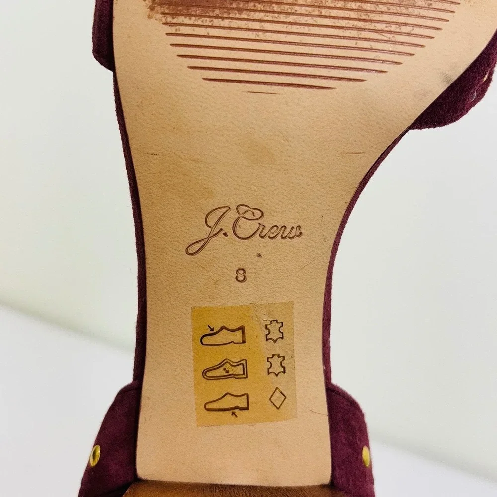 J. Crew Women's Penny Sandals in Gold & Violet Studded Burgundy Suede Women's 8